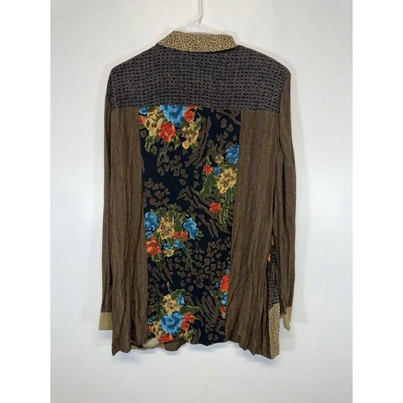 Vtg Carole Little Women Tunic Shirt  Boho Animal Print Floral Button Up Brown 16 - Picture 9 of 13